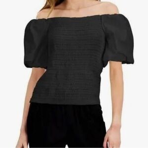INC International Concepts Smocked puff sleeves blouse